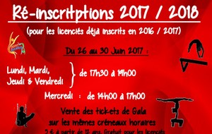Ré-inscriptions Saison 2017-2018